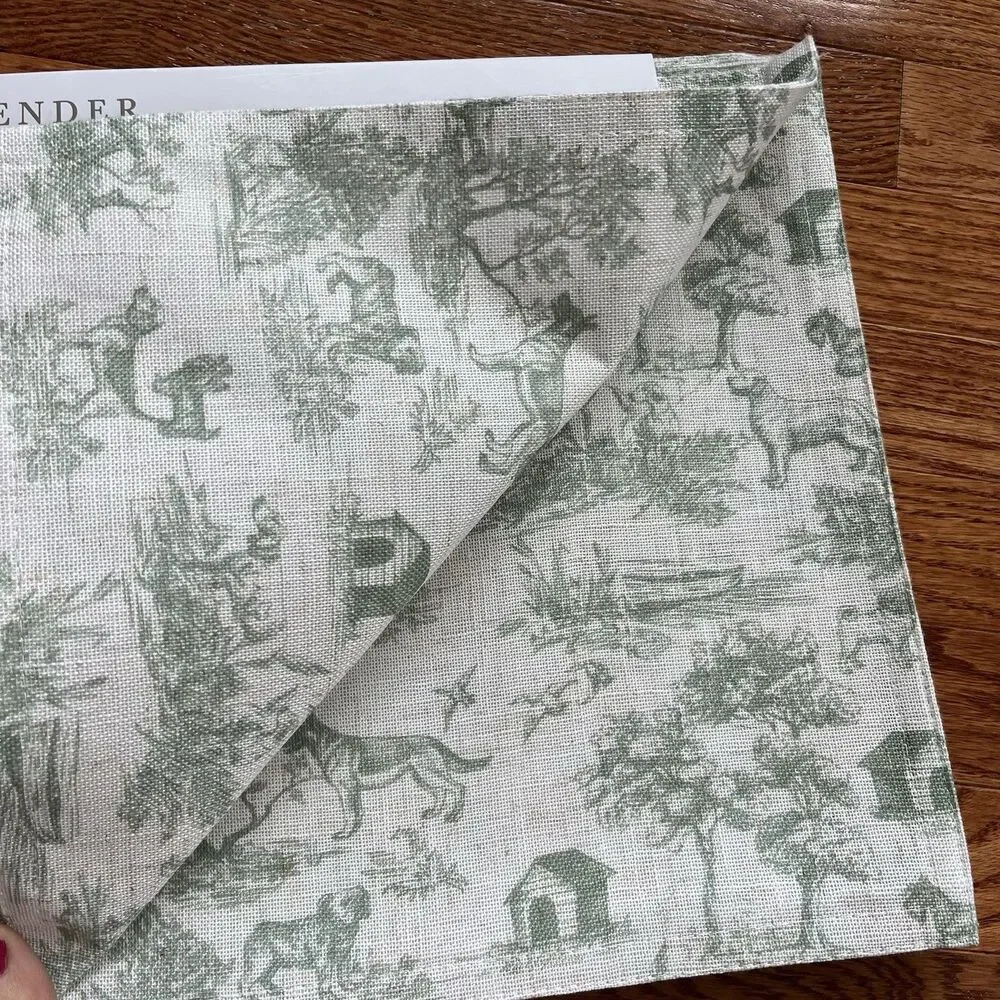Set of 4 Dog Toile Placemats Green Ivory Puppy Scenic Linen Blend Cottage NWT